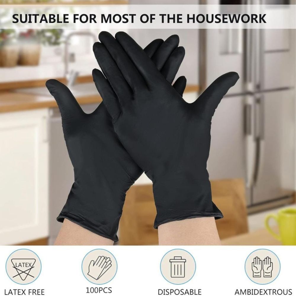 100pc Black Nitrile Gloves