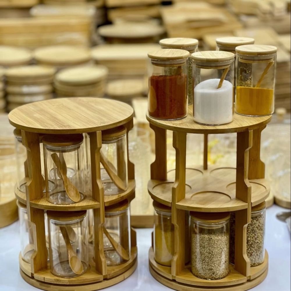 10pc Rotating Bamboo spice rack