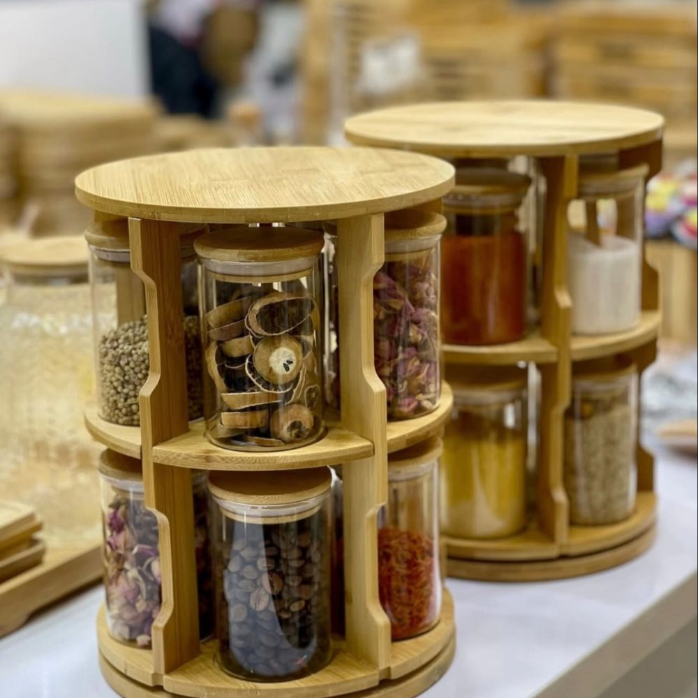 10pc Rotating Bamboo spice rack