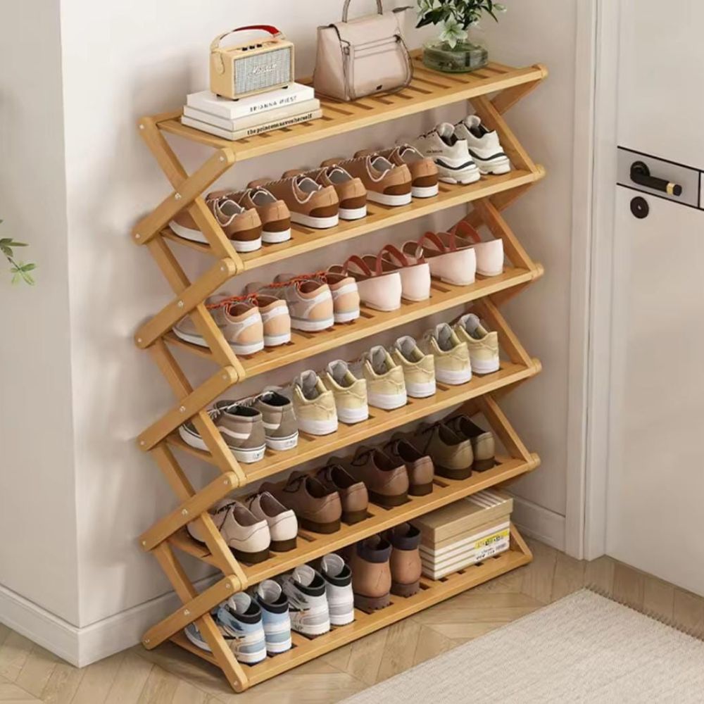 5 Tier foldable bamboo shoe rack