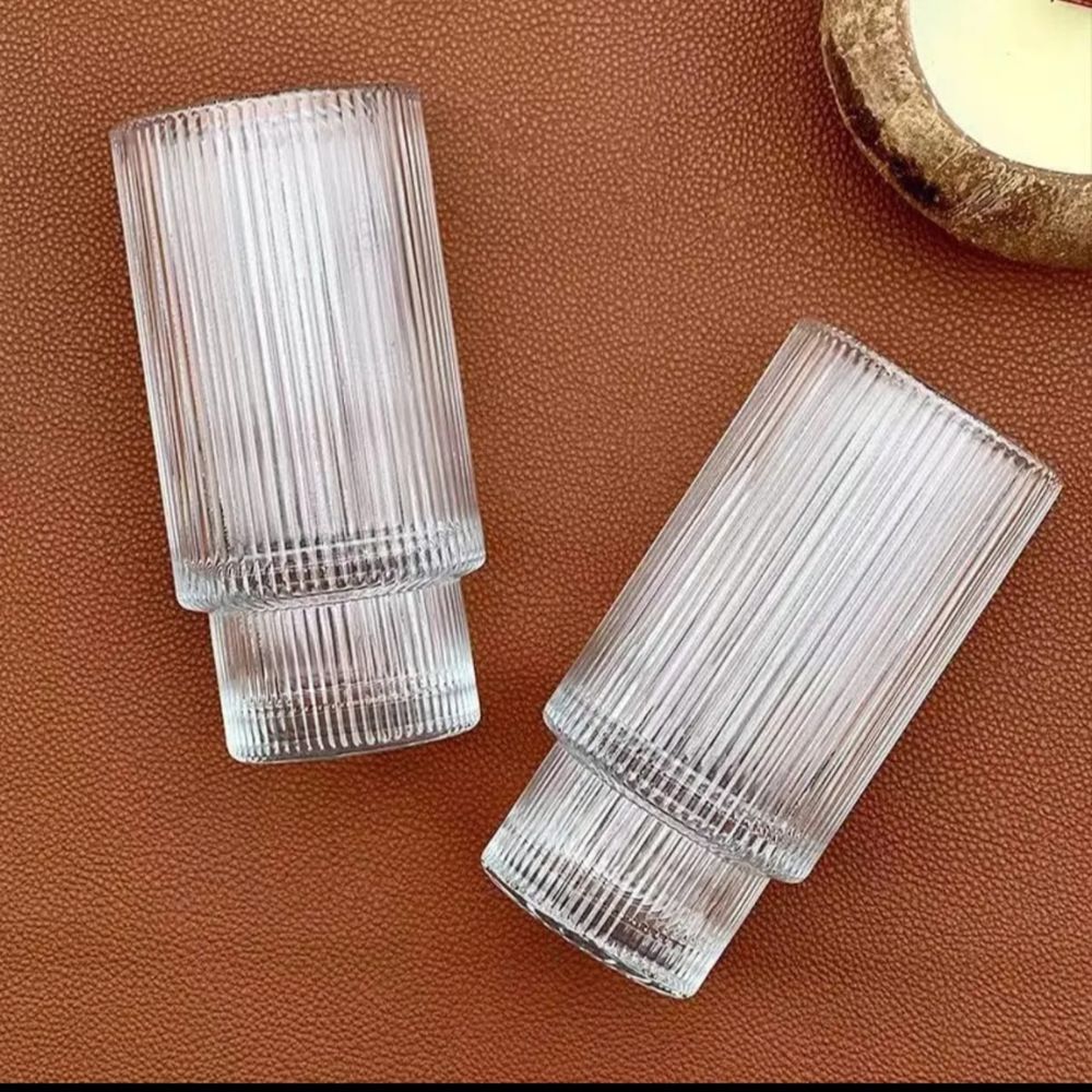 6pc ribbed Highball Crystal glasses