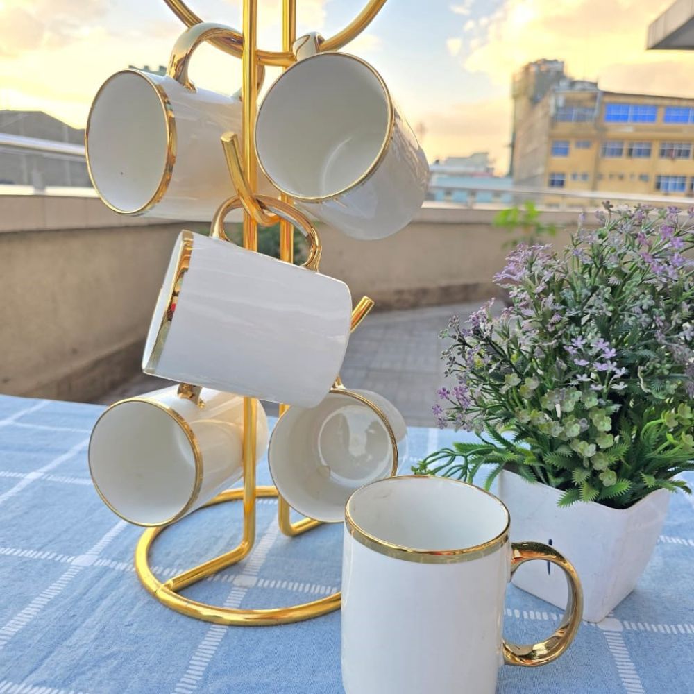 🌀6pcs Gold white Ceramic Cup