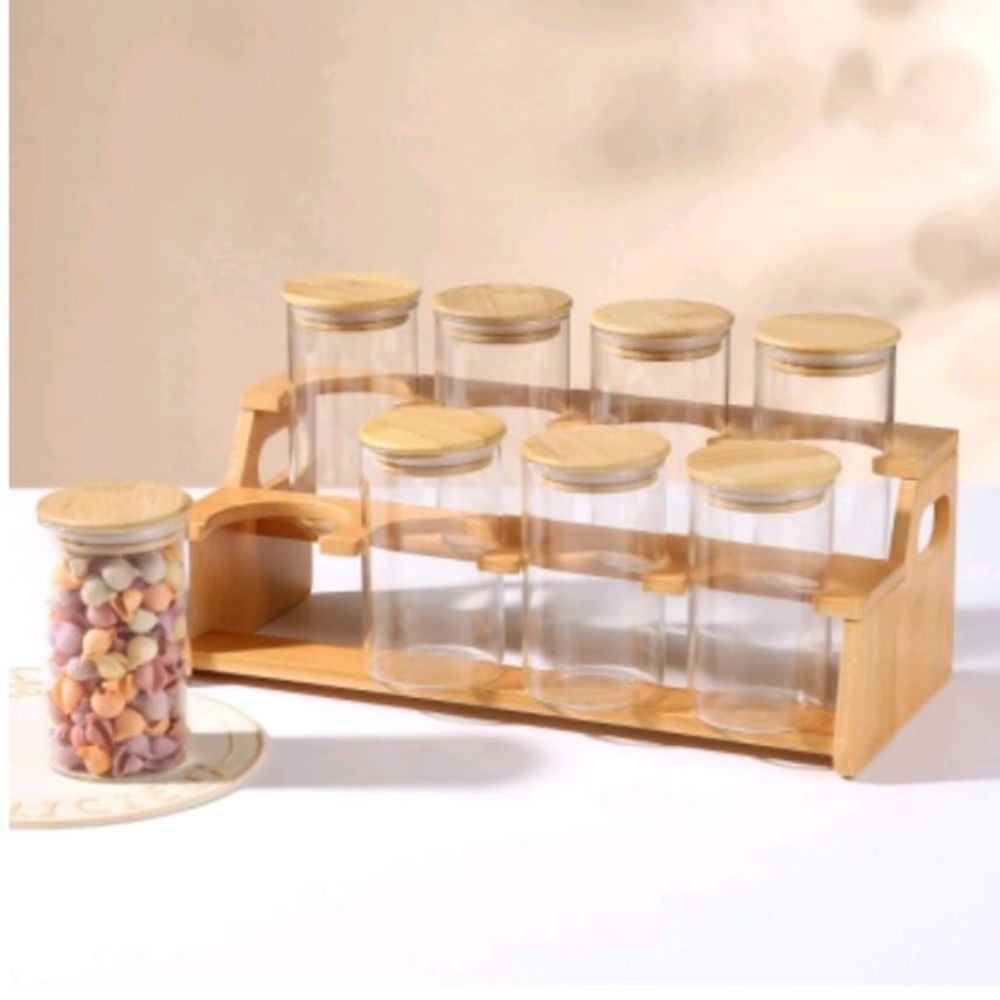8pc Borosilicate Bamboo Spice rack
