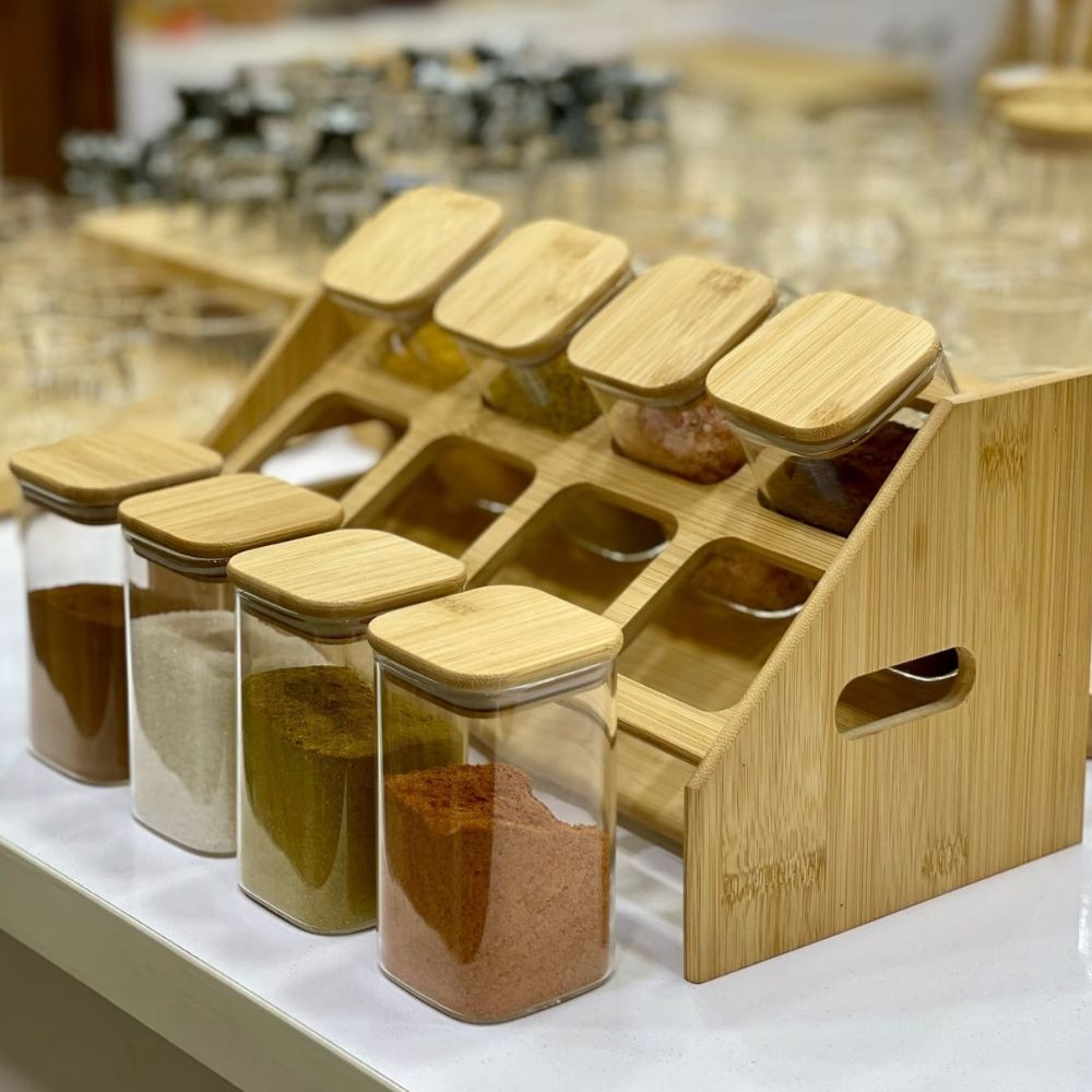 8pc Square Bamboo spice rack