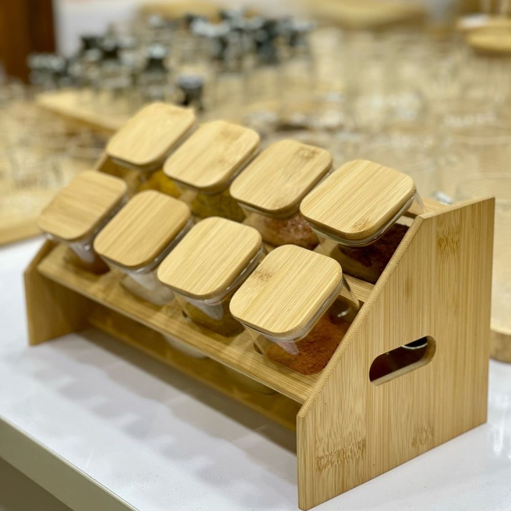 8pc Square Bamboo spice rack