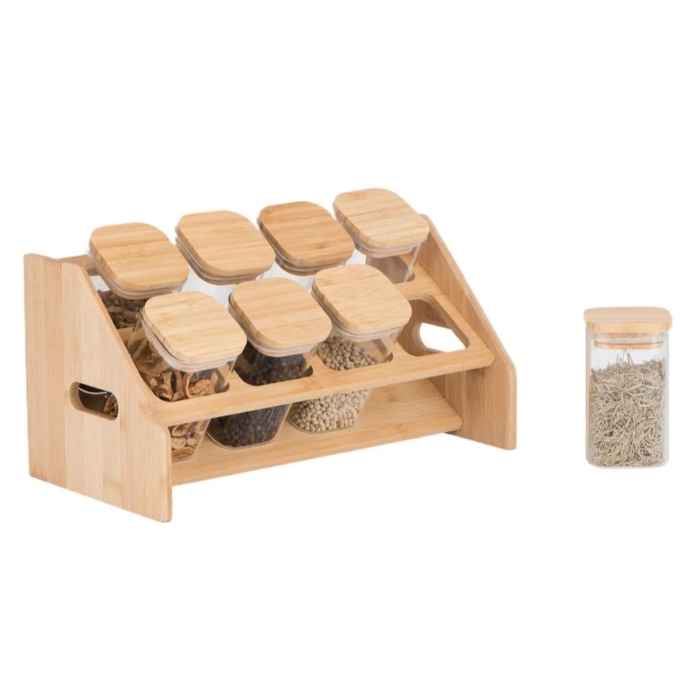 8pc Square Bamboo spice rack