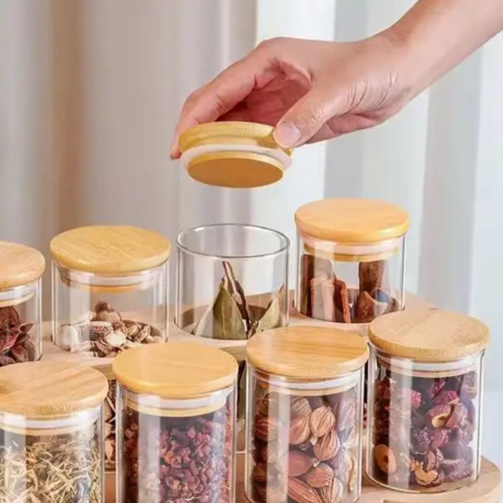 8pc Borosilicate Bamboo Spice rack