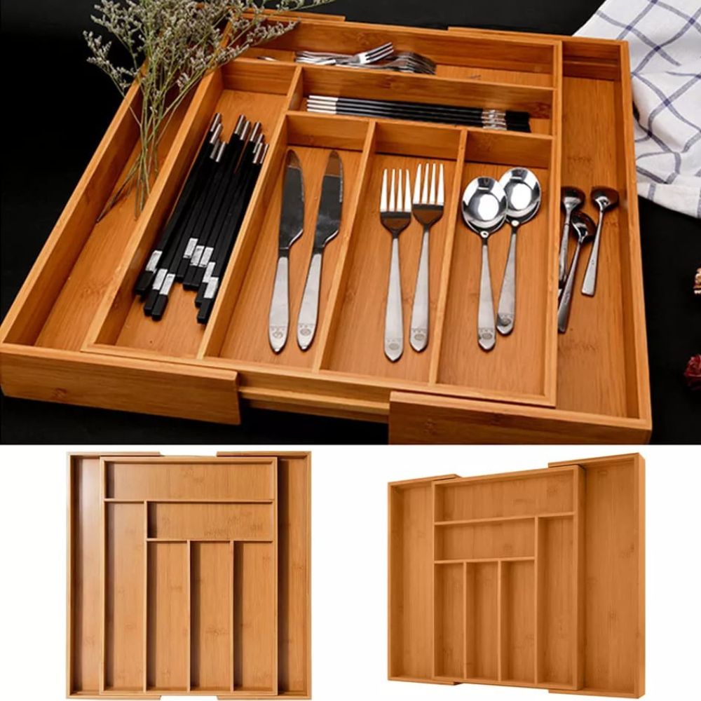 Multifunctional Wooden Cutlery Organizer