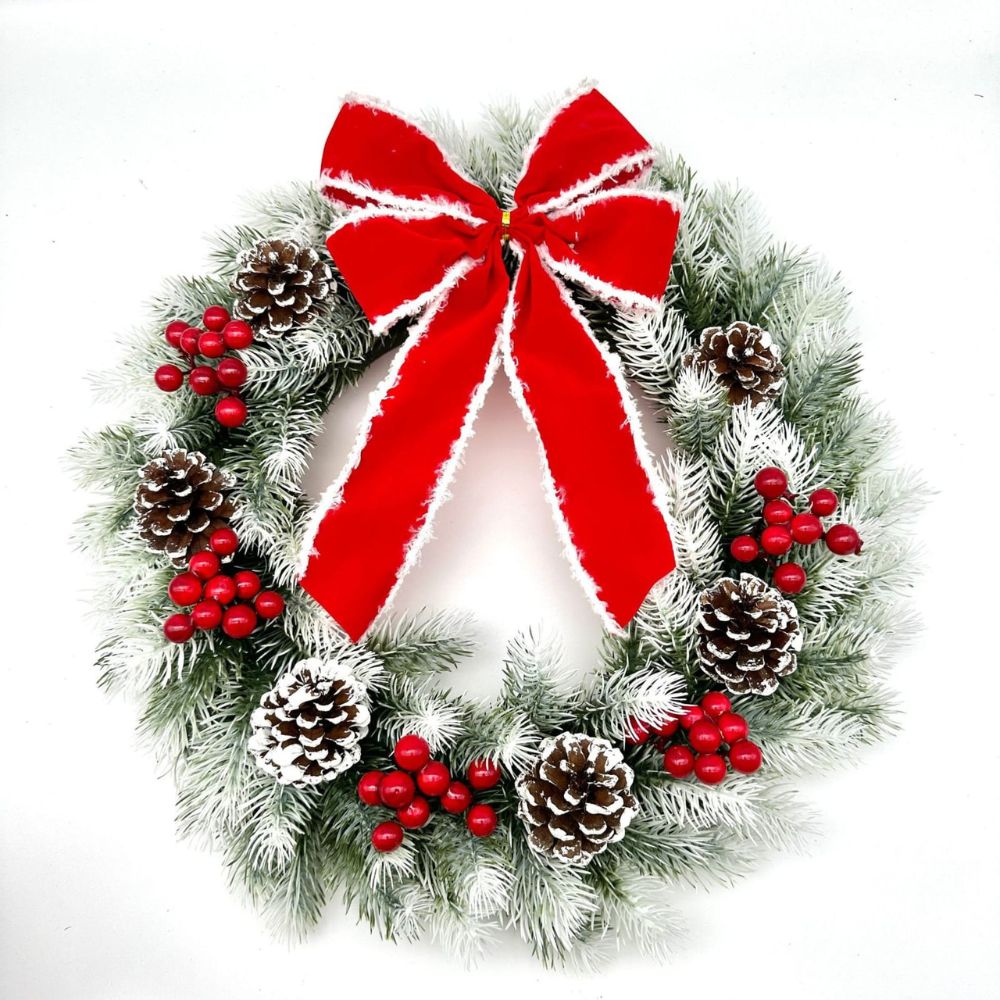 Snow flocked Ribbon Wreath