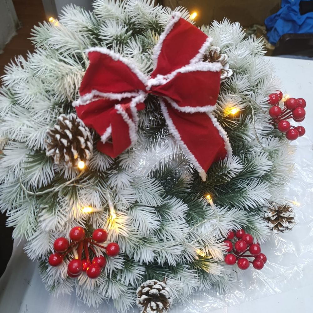 Snow flocked Door wreath