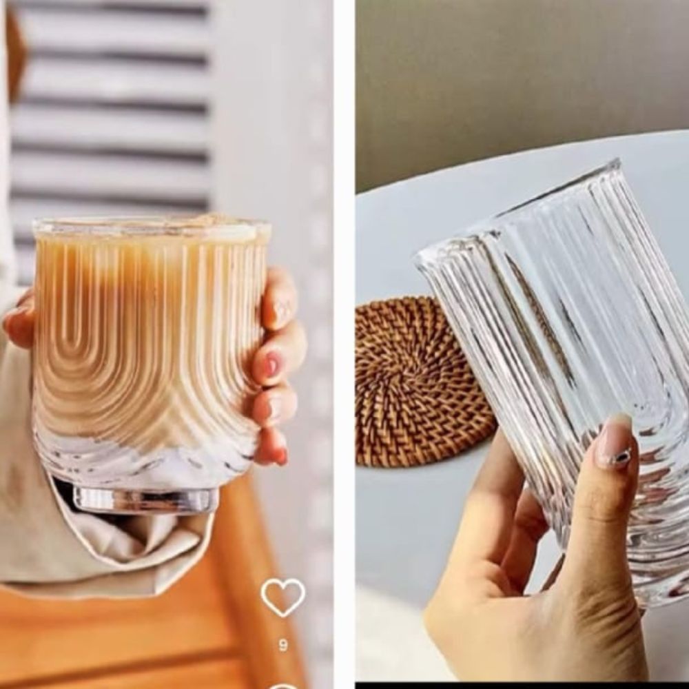 Unique Ribbed aesthetic glass set
