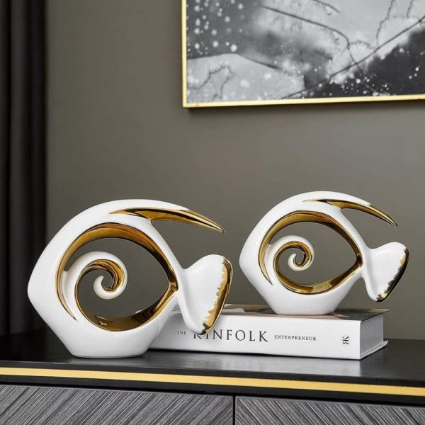 2pc Ceramic Fish Sculpture