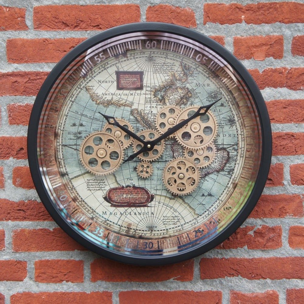 Antique moving gears clock