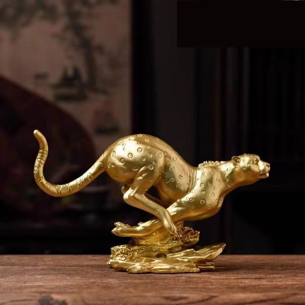 Gold Resin Leopard Statue